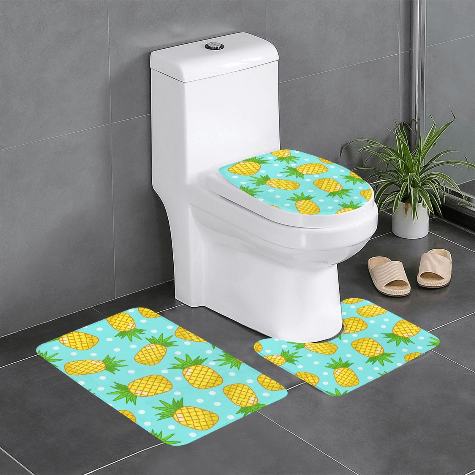 Tapis de sol cuisine et salle de bain lot de 3 tapis flanelle motif ananas frais