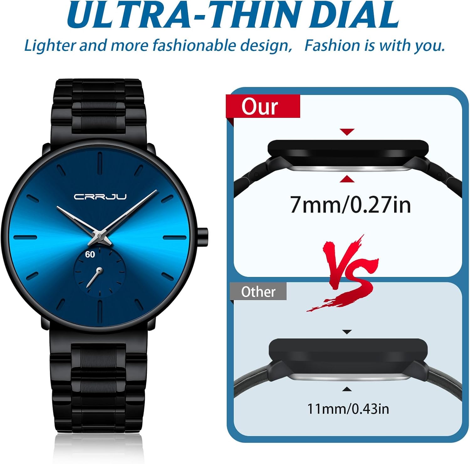 Mens Watches Ultra-Thin Minimalist Waterproof-Fashion Wrist Watch for Men Unisex Dress with Stainless Steel Mesh Black Blue - Image 8