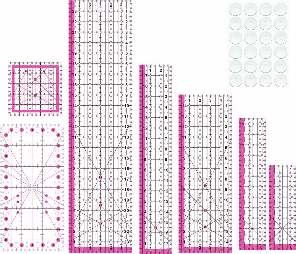 7 Quilting Rulers(6"x24",3"x18",5"x15",2.5"x12.5",6"x12",2.5"x8",5"x5"),Quilting Rulers and Templates for Sewing Cutting