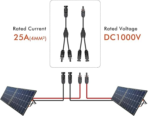 Miniatura 5 de Kit para conectar 2 paneles solares en paralelo, conectores paralelos de panel solar de 25 A resistentes, cables de cable de enchufe de rama en Y