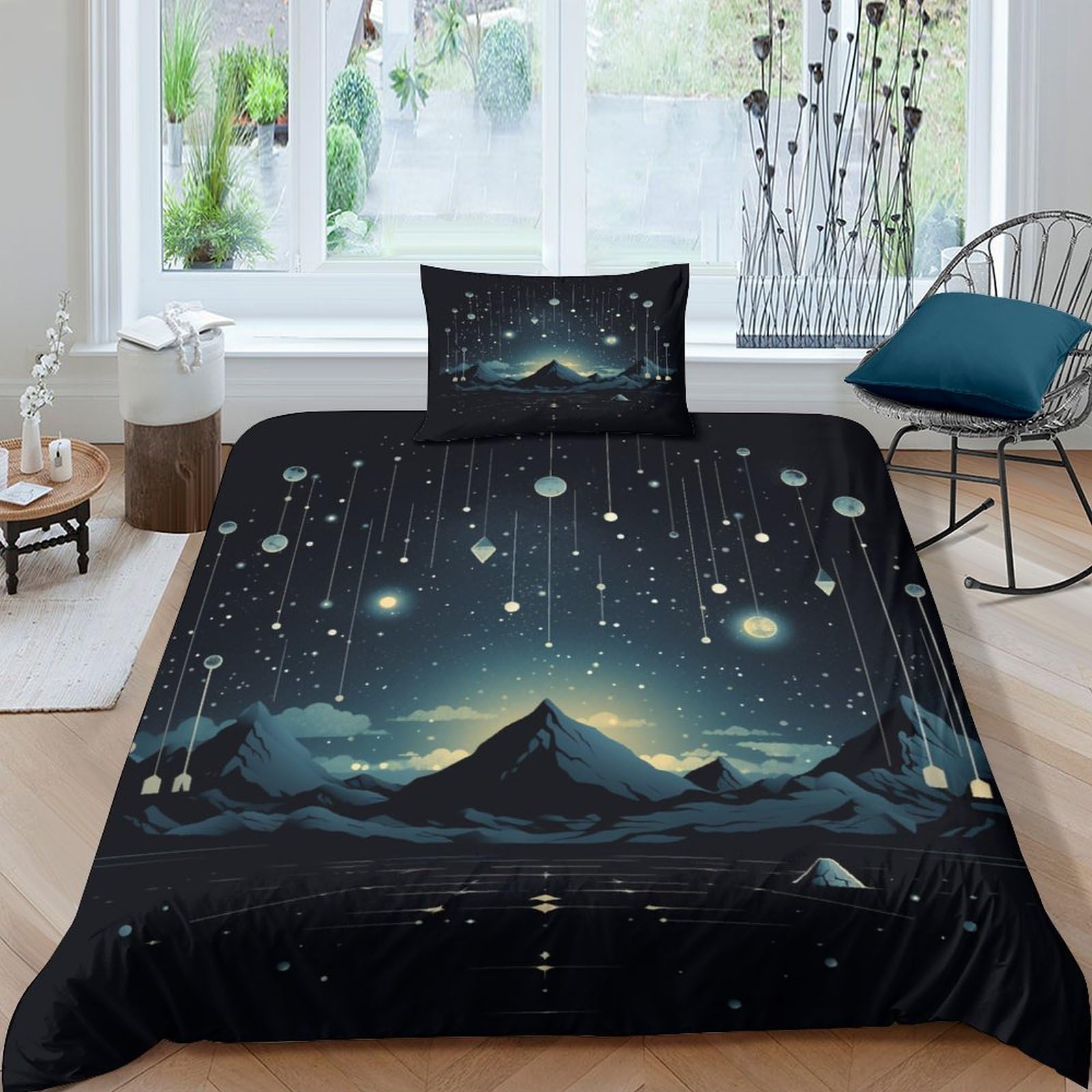 Parure de lit montagne étoilée 3D pour décorer une chambre d'enfant ou d'adulte