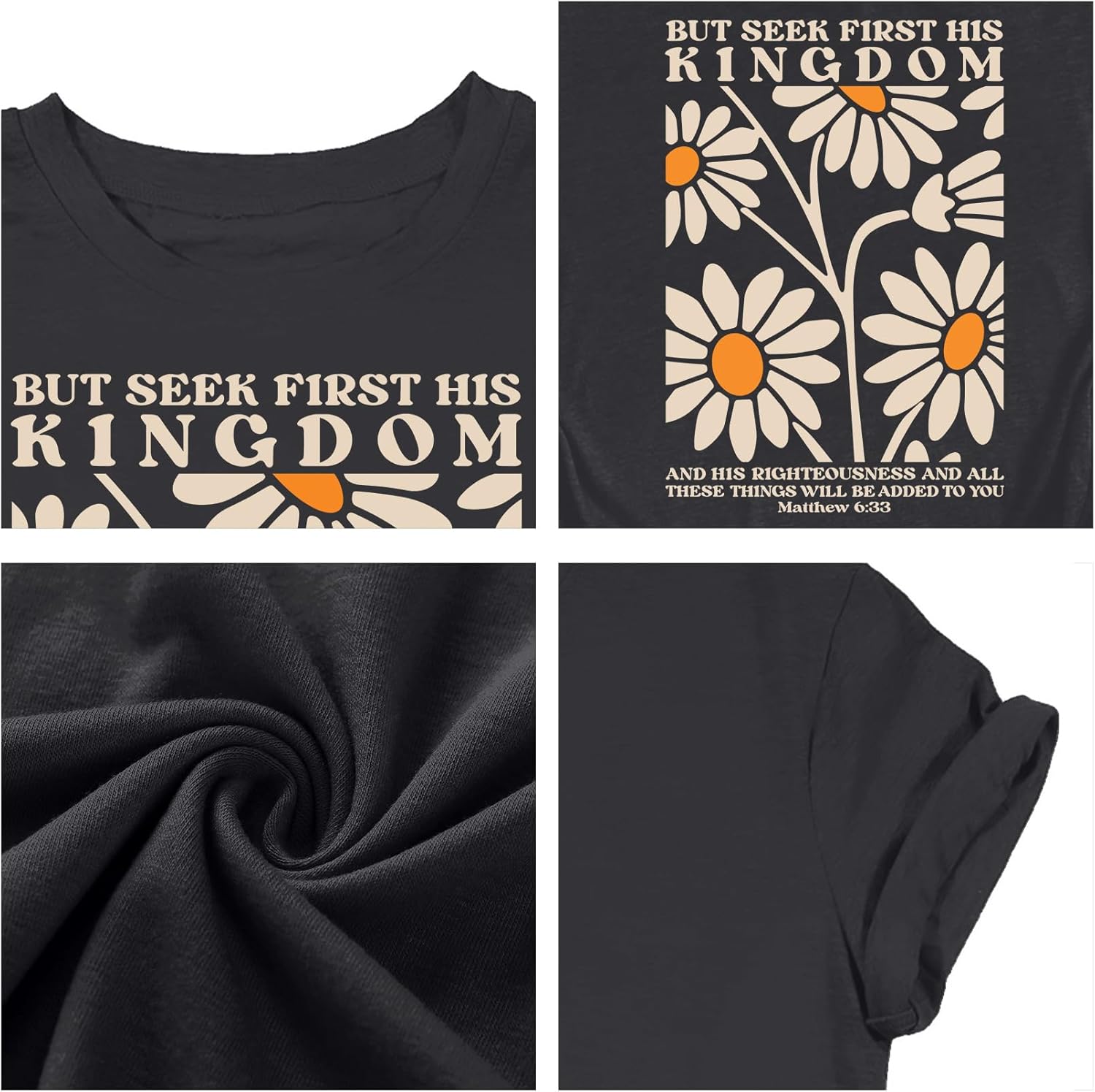 LAZYCHILD Christian Shirts for Women: Vintage Oversized Faith T-Shirt Bible Verse Graphic Tees Floral Religious Tops - Image 5