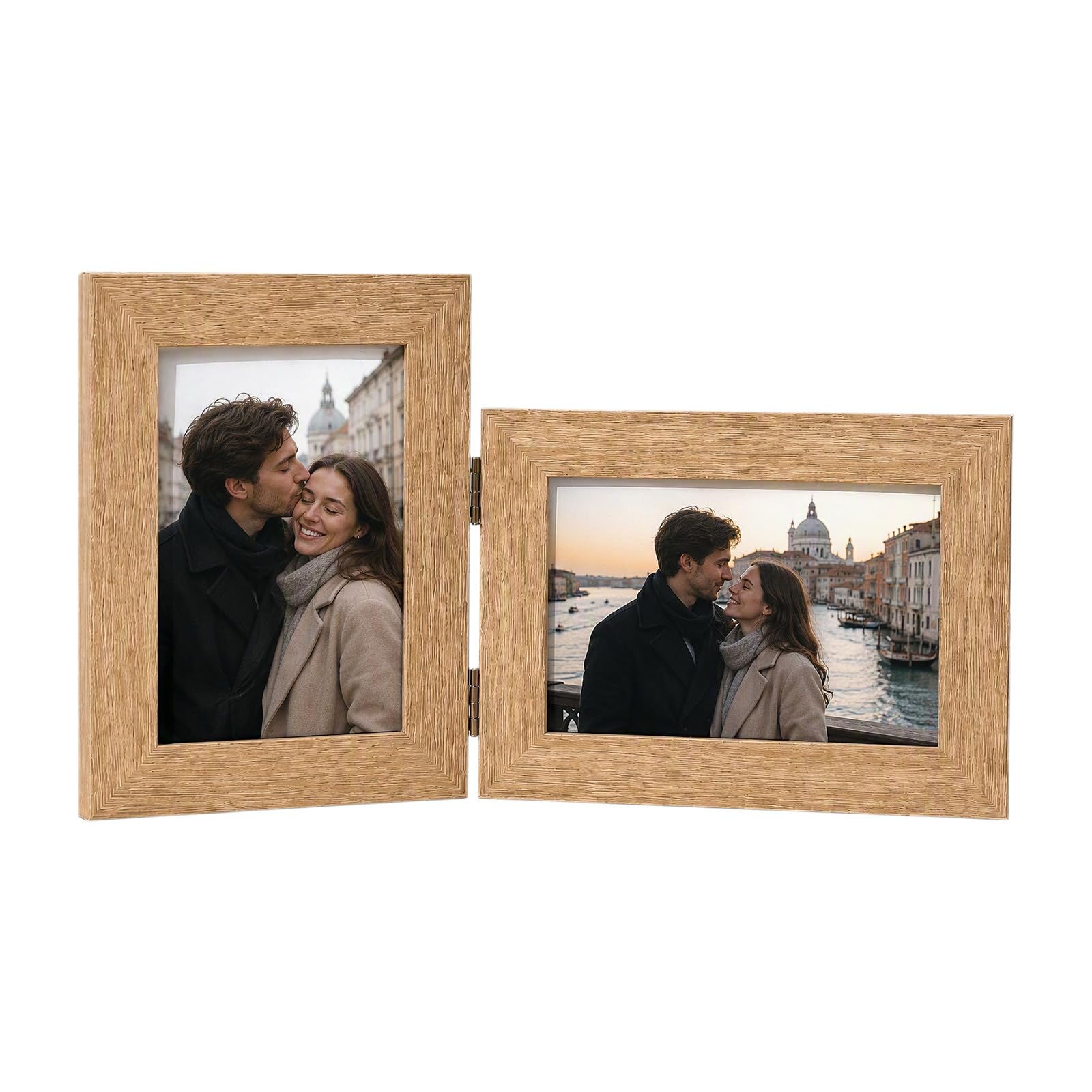 Double Hinged Wooden Photo Frame, with Clear Front Panel Display (4X6)