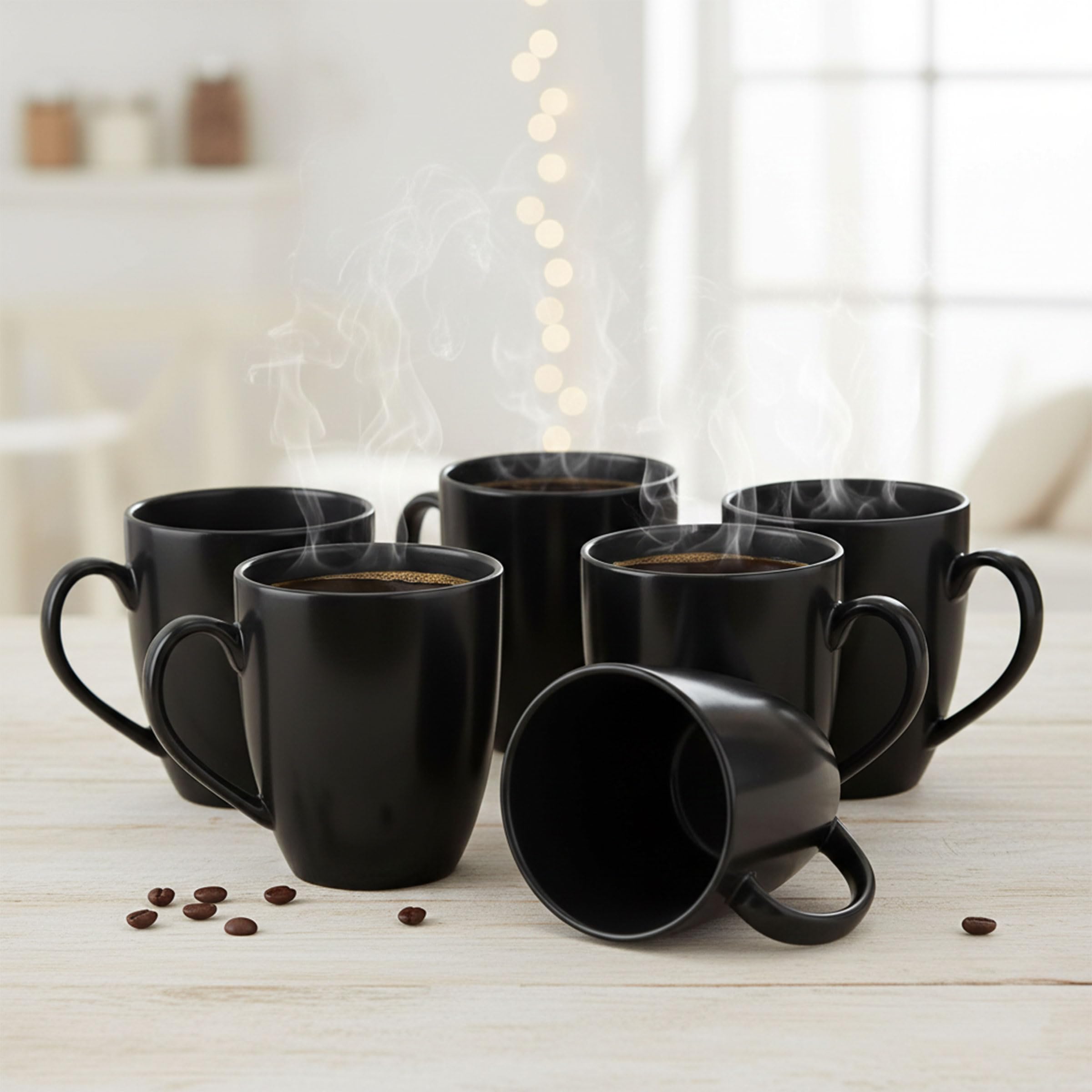 Gift Arcadia Ceramic Black Coral Coffee Mugs Set of 6| Handmade Ceramic Mug | Microwave Safe Ceramic Color Mugs for Tea Coffee | Hot & Cold Beverages Tea Cups | 330ml (Black Set of 6)