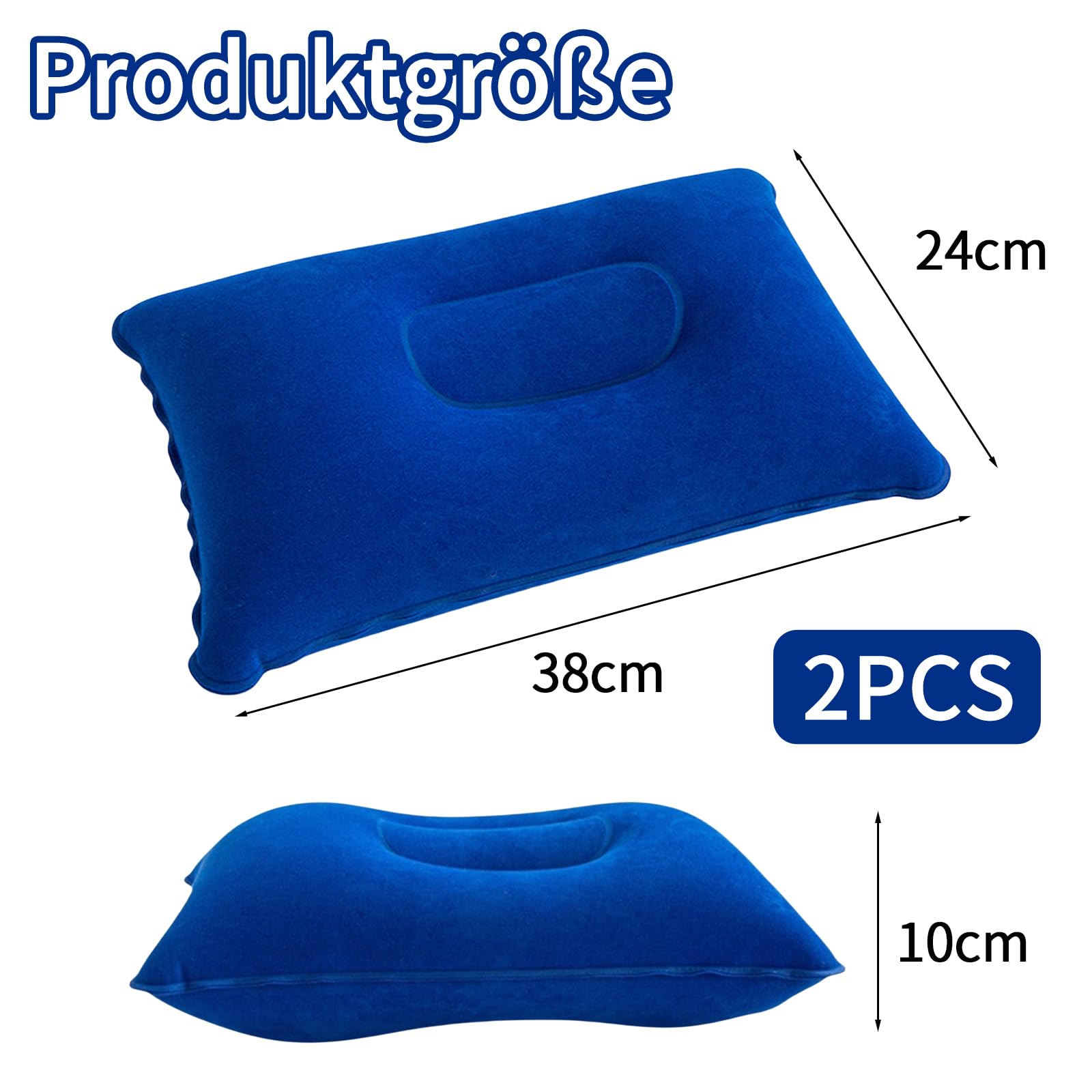 MOAZIFI 2 Stück Aufblasbares Kissen, Strandkissen Camping Reisen Urlaub Must Haves - Ultraportable Komfortkissen mit Weicher Beflockung für Strand Freizeit Camping Reisen Auto Hotel - 38 x 24 cm