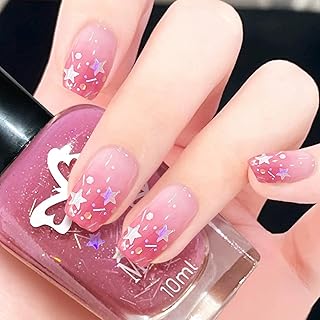 Water Based Star Nail Polish Quick Dry, Non Toxic Star Glitter Nail Polish, Chunky Glitter Nail Polish for Kids & Adult, Fine Rainbow Glitter Nail Polish for All Seasons