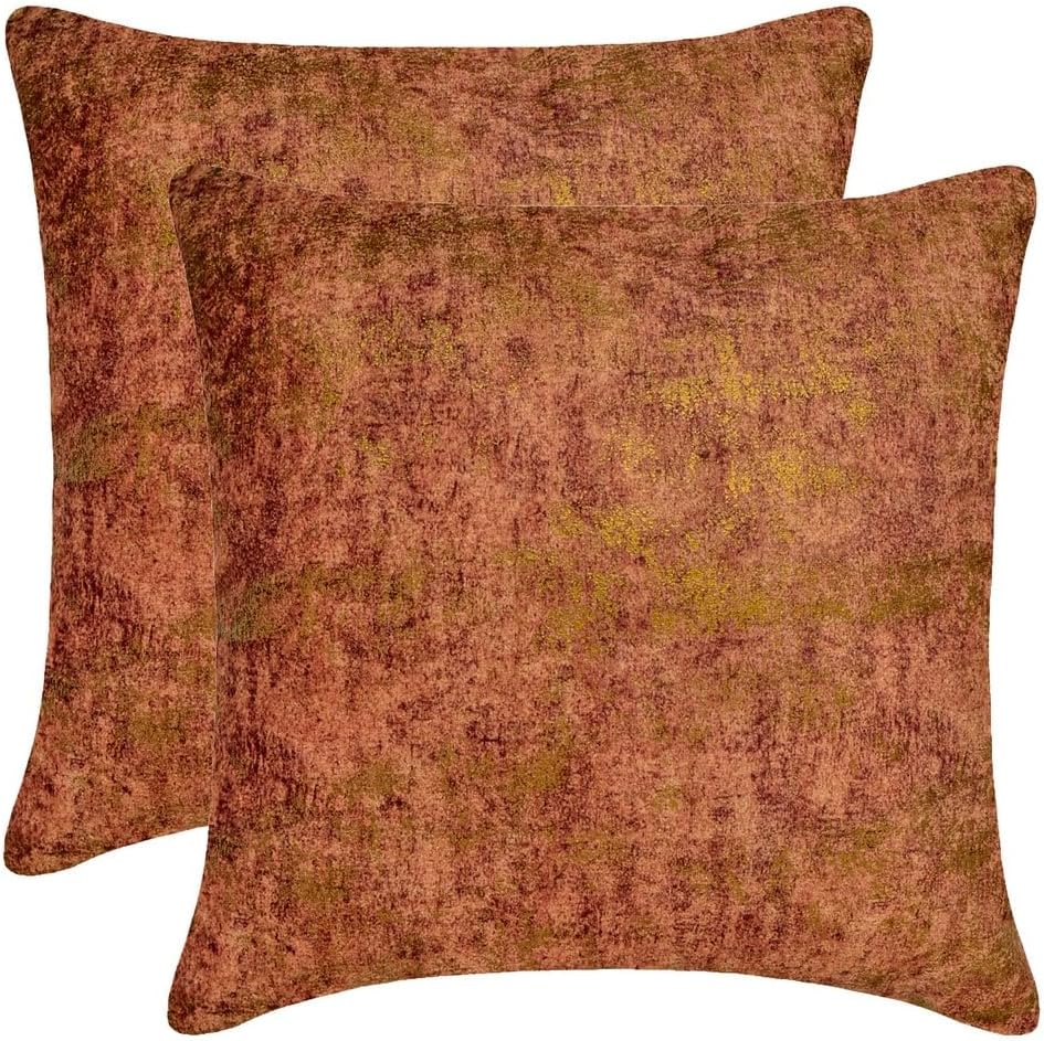 The HomeCentric Decorative Pillow Covers Rust & Gold 16"x16" (40x40 cm) Suede Foil, Grudge, Textured Cushion Covers for Sofa, Solid Modern - Rust Gilded Glamour