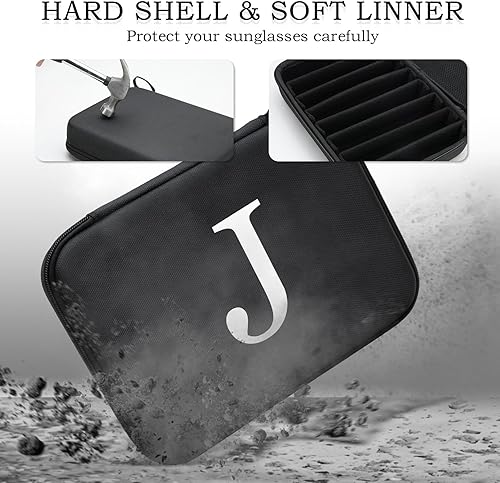 Miniatura 4 de Estuche organizador de lentes de sol duro con inicial personalizada de EVA, regalos de cumpleaños para mujeres y hombres con mosquetón de metal
