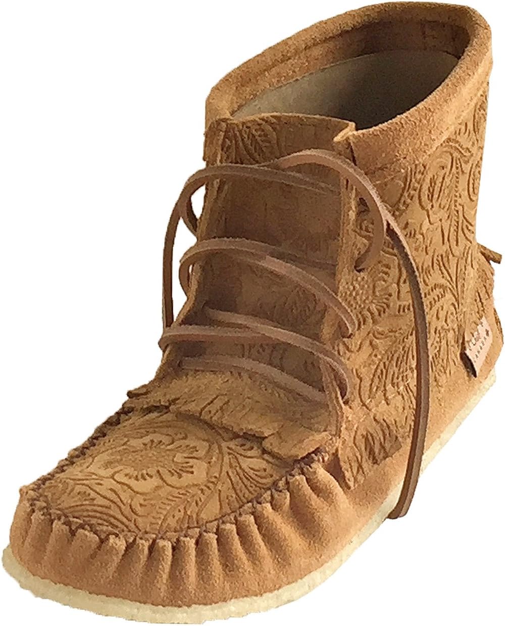 Laurentian Chief Women's Imperiale Floral Embossed Moccasin Shoes Lace Up Ankle Boots (6) Dark Tan