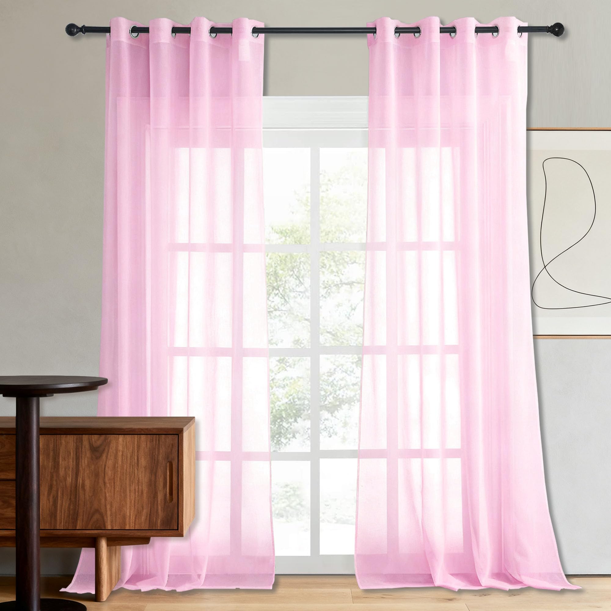 Voilage fenêtre 160x150 rose demi-transparent lumineux pour salon et chambre