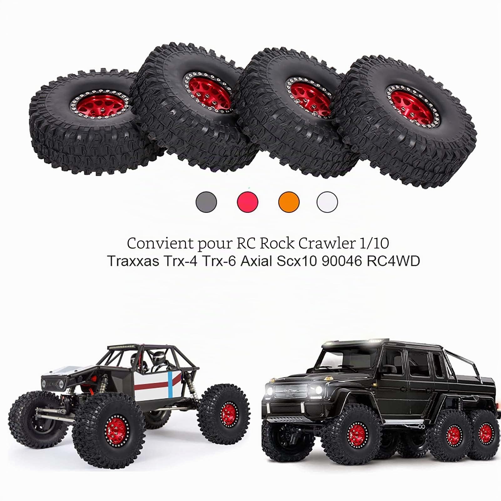 COMETX RC Rock Crawler Lot de 4 pneus en caoutchouc 4,8 cm avec jante en métal pour 1/10 RC Rock Crawler Traxxas Trx-4 Trx-6 Axial Scx10 90046 RC Pièces de voiture