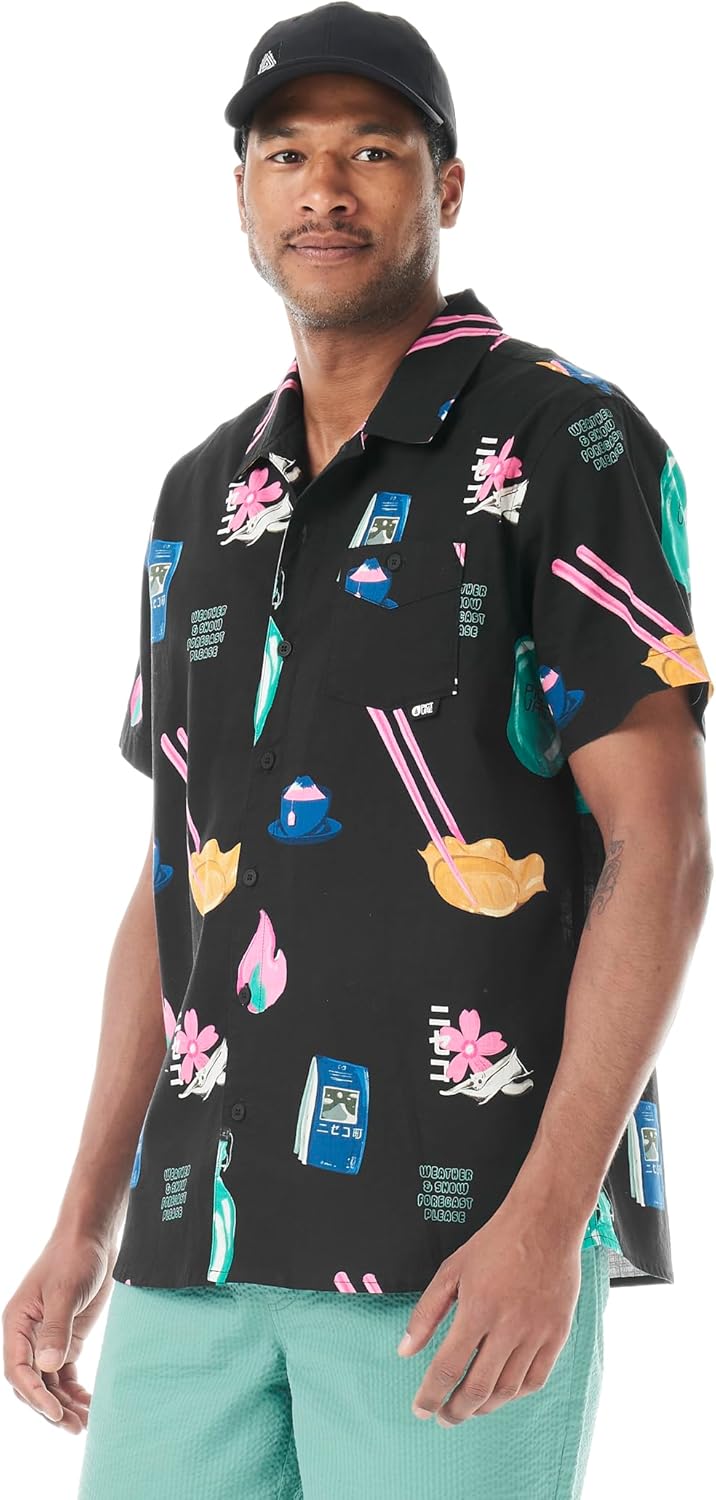 Picture Organic Men's Mataikona Short-Sleeve Shirt - Lightweight Athletic Button-Down Shirt for Travel & Outdoor Use