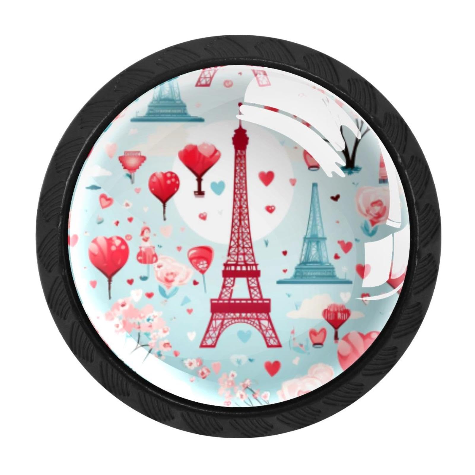 Chenzzzz Multicolored 06 4 Pack Cabinet Pulls Eiffel Tower Valentine's Day Kitchen Drawer Pulls Cabinet Handles