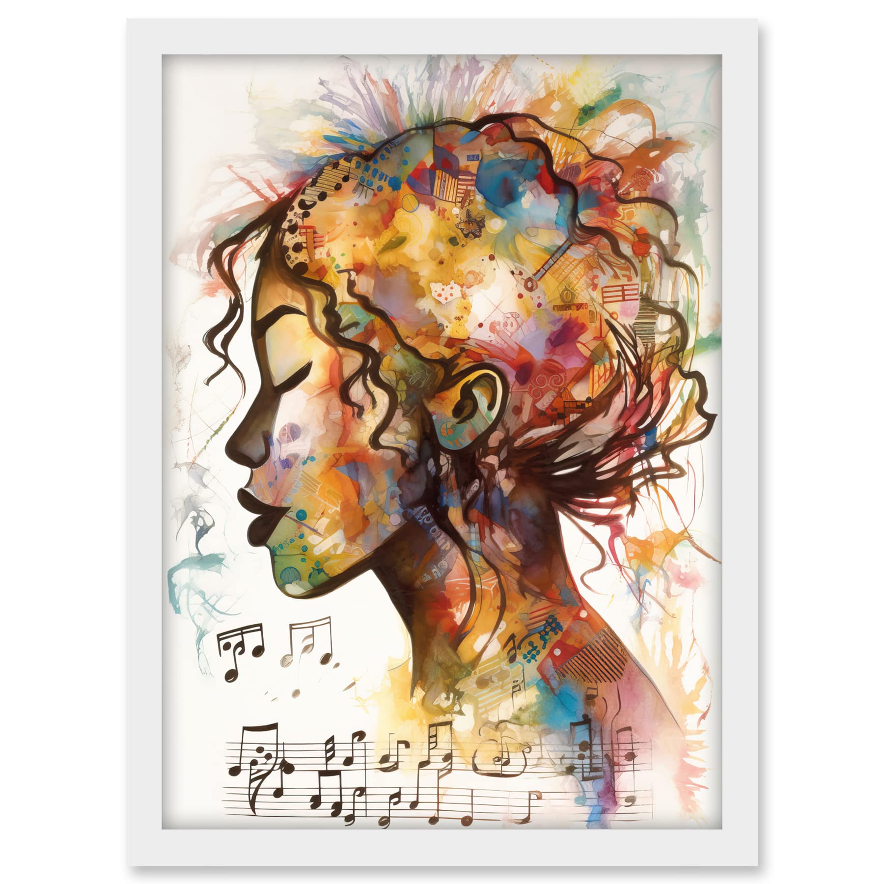 Artery8 Musical Meditation Synesthesia Woman Listening to Music Modern Watercolour Painting Artwork Framed A3 Wall Art Print
