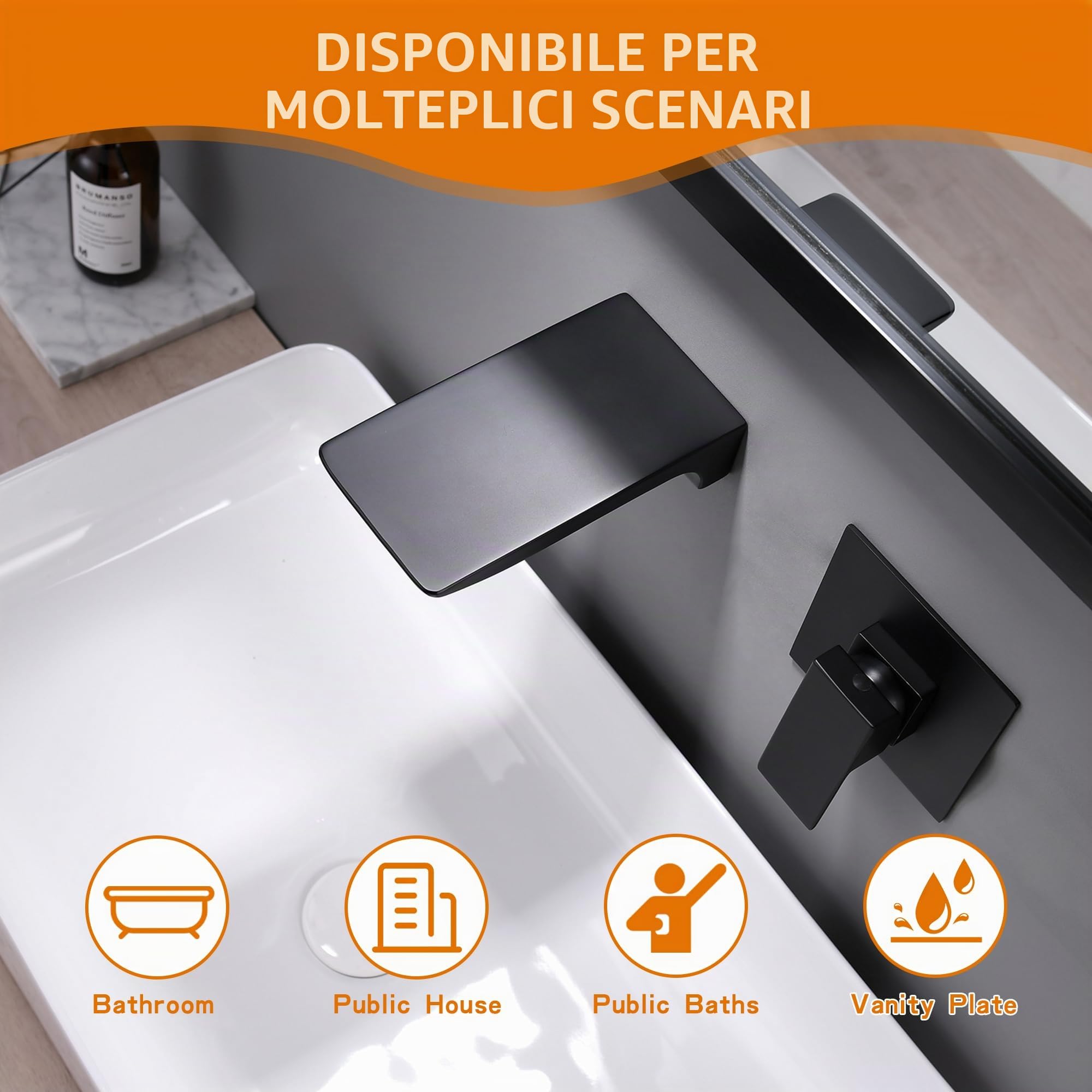 LIWEIKE Rubinetti Cascata Parete Rubinetto Vasca da Bagno Miscelatore Lavabo a Muro Nero In Ottone