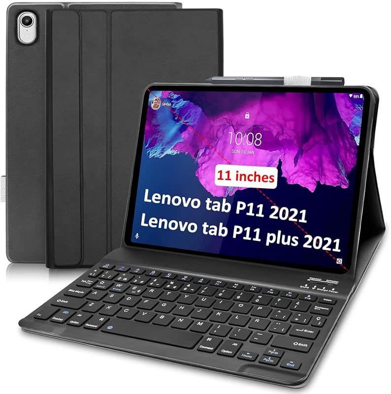 Yeegnar Billentyűzetes Védőtok Lenovo Tab P11/P11 Plus (TB-J606/TB-J607) Tablethez - Levehető Vezeték Nélküli Mágneses Billentyűzet, 11", Fe
