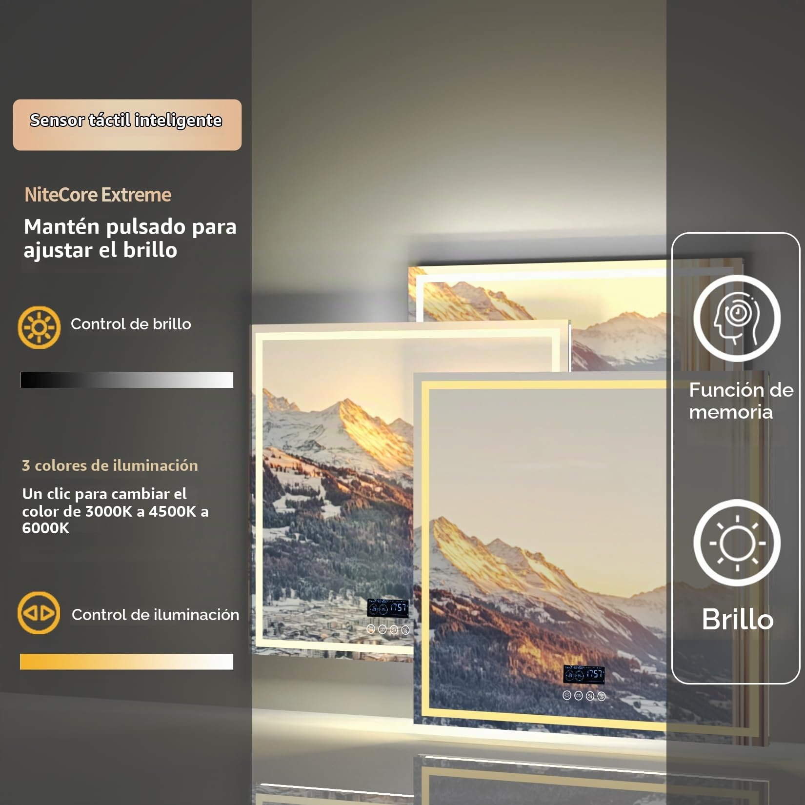 LUVODI Espejo Baño Led con Luz Bluetooth: 80x80 cm Espejo Pared Antivaho Cuadrado Espelho Banho Lavavo con 2 Altavoz Luz Frontal y Retroiluminado 3 Color de Led Regulable, Memoria, Certificado CE