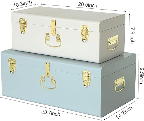 Miniatura 58 de Vixdonos Juego de 2 baúles decorativos de almacenamiento de caja de metal con asa (blanco con cierres de bronce) Blanco con cierres de bronce,Beige