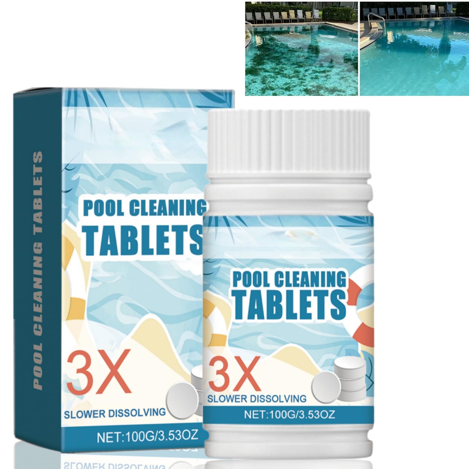 100g Cleaning Tablets for Swimming Pools, Pool Chlo/rine Tablets