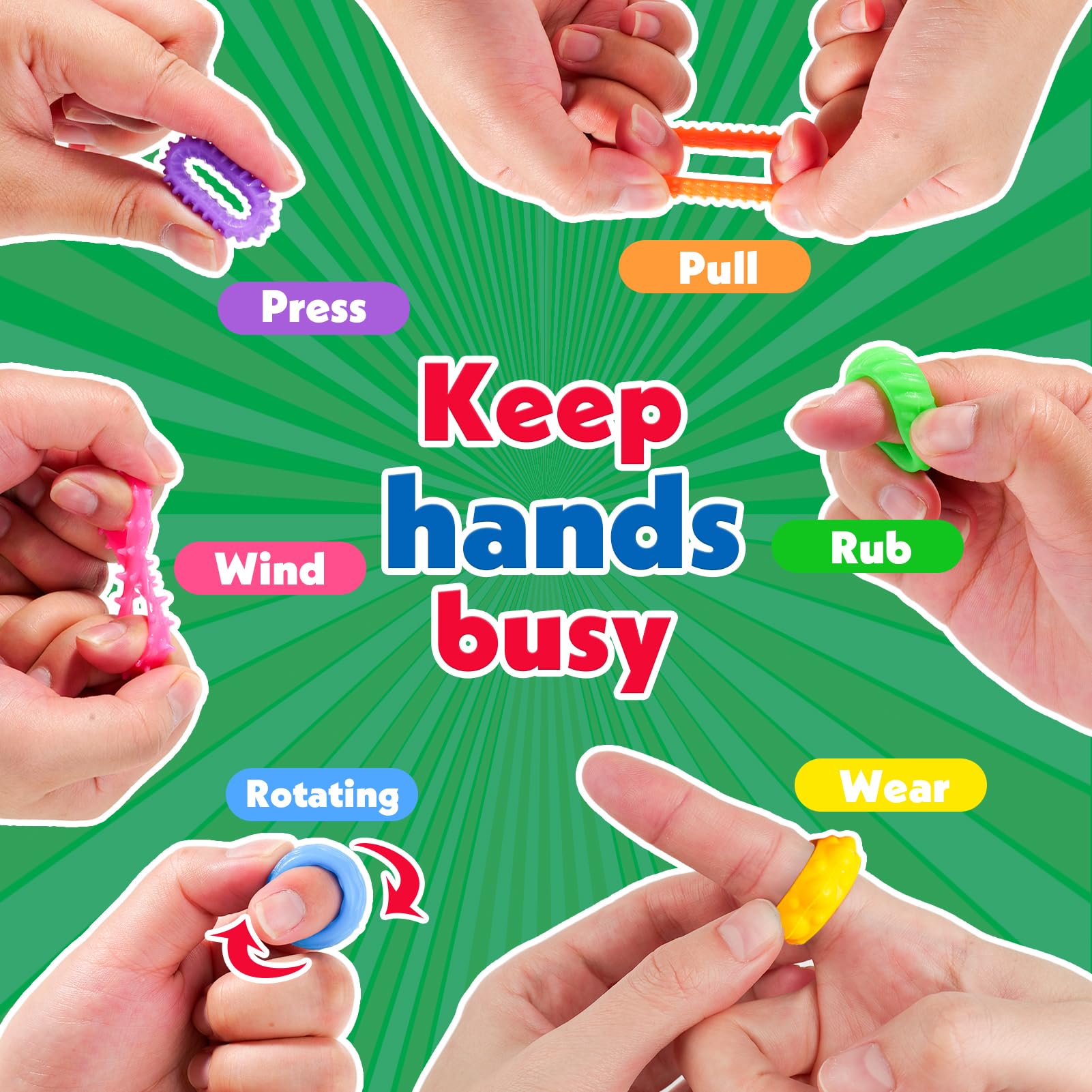 Snapklik.com : Fidget Rings Sensory Toys For Kids: 50 Pack Textured ...