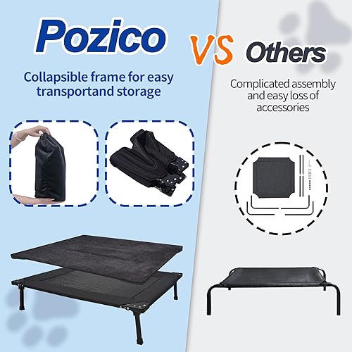 Miniatura 5 de Pozico Cama elevada para perros para exteriores, catre plegable y refrescante con marco de metal, cama portátil para mascotas para perros medianos y