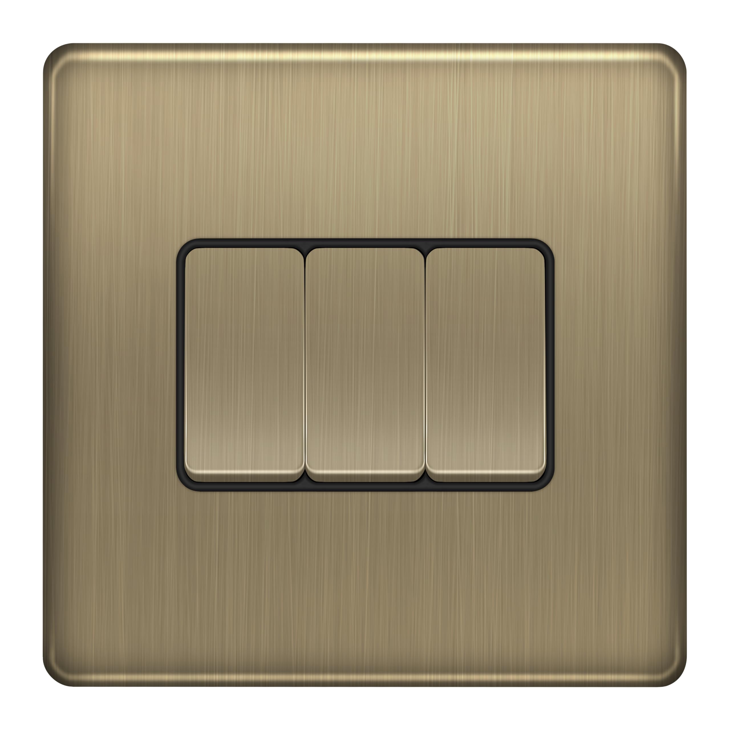 Evoges Terra 2 Way Light Switch, 10AX, Antique Brushed Brass – Decorative Metal Plate (3 Gang)