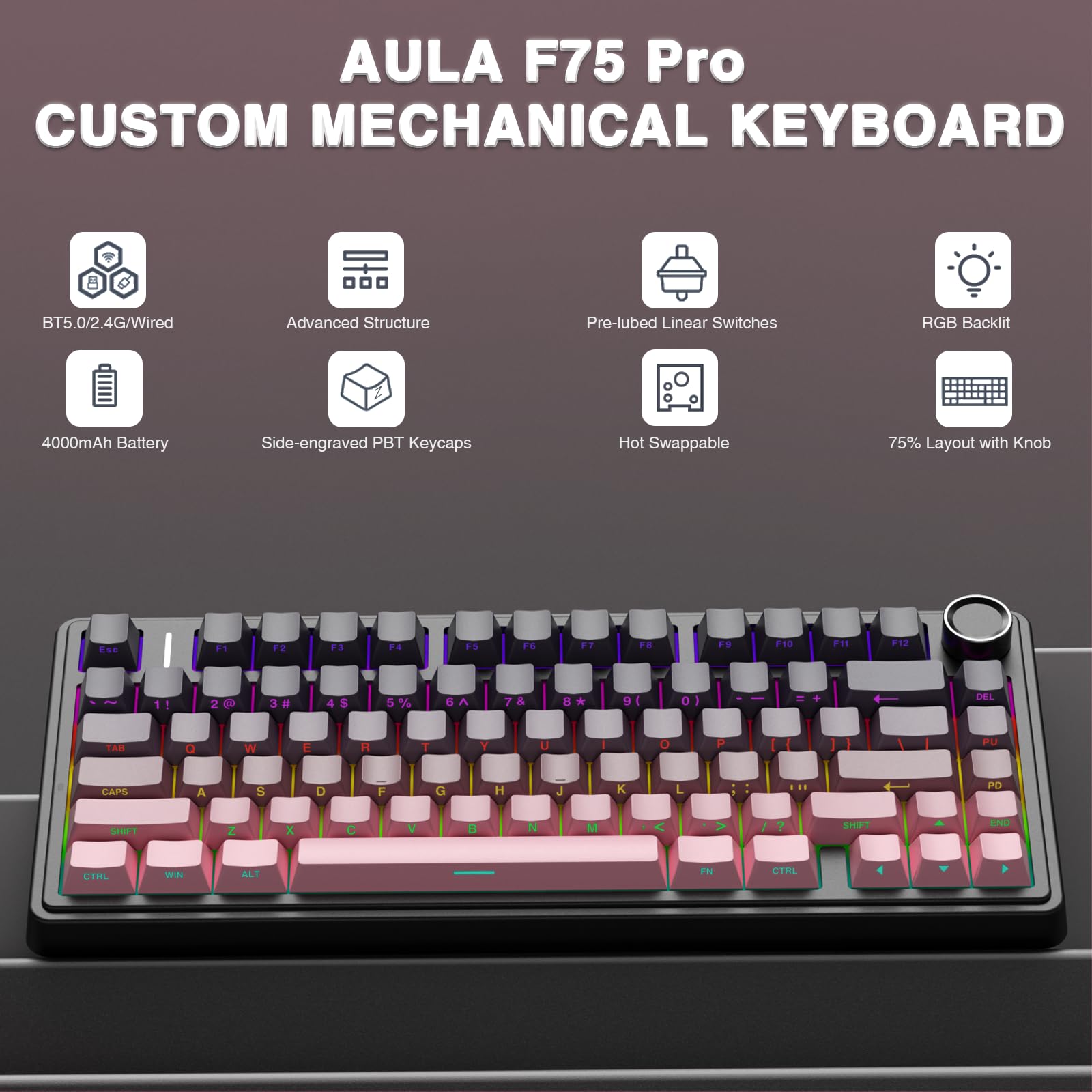 Amazon.com: AULA F75 Pro Wireless Mechanical Keyboard,75% Hot