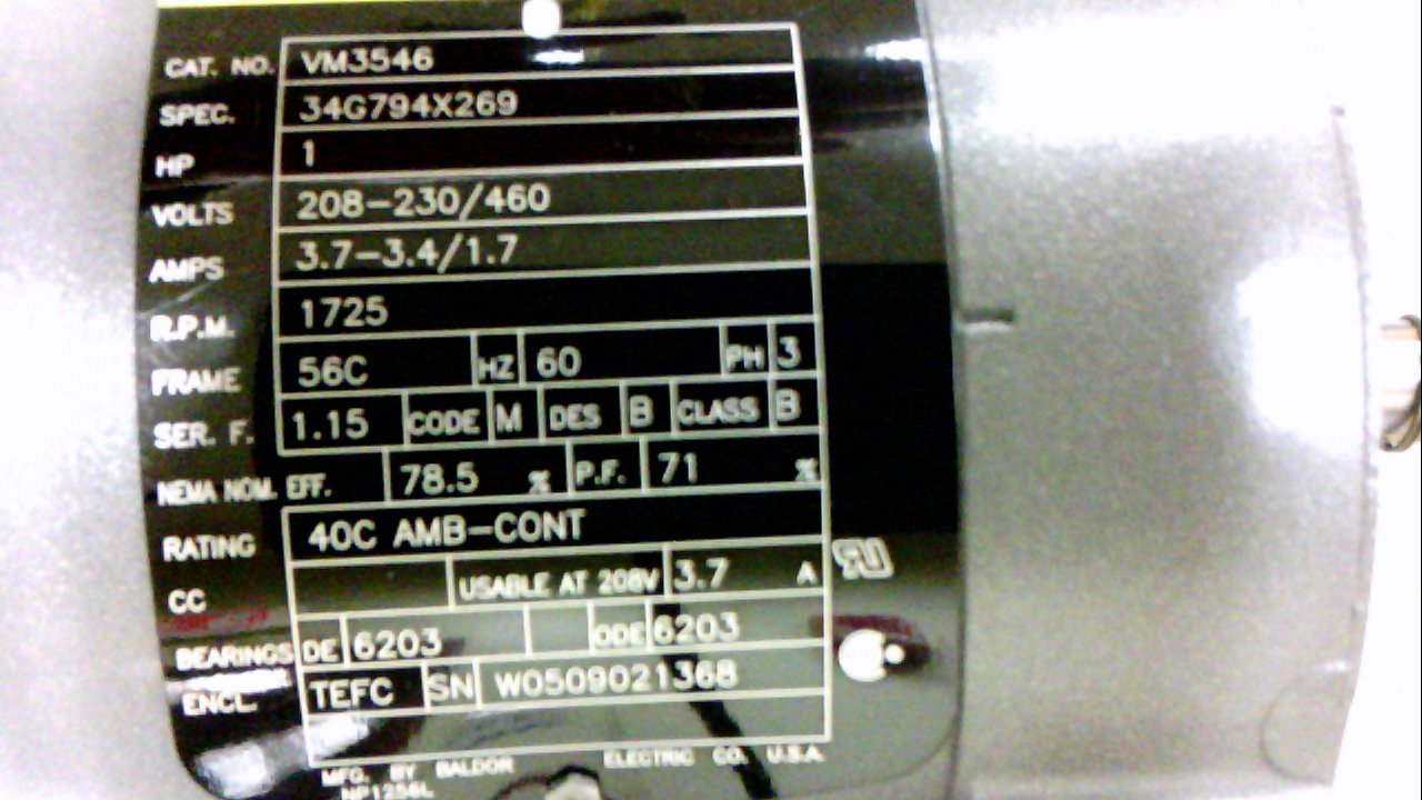 BALDOR CDP3445-V12 56C Frame TEFC DC Motor, 12V, 1 hp, 1800 RPM, 3435P