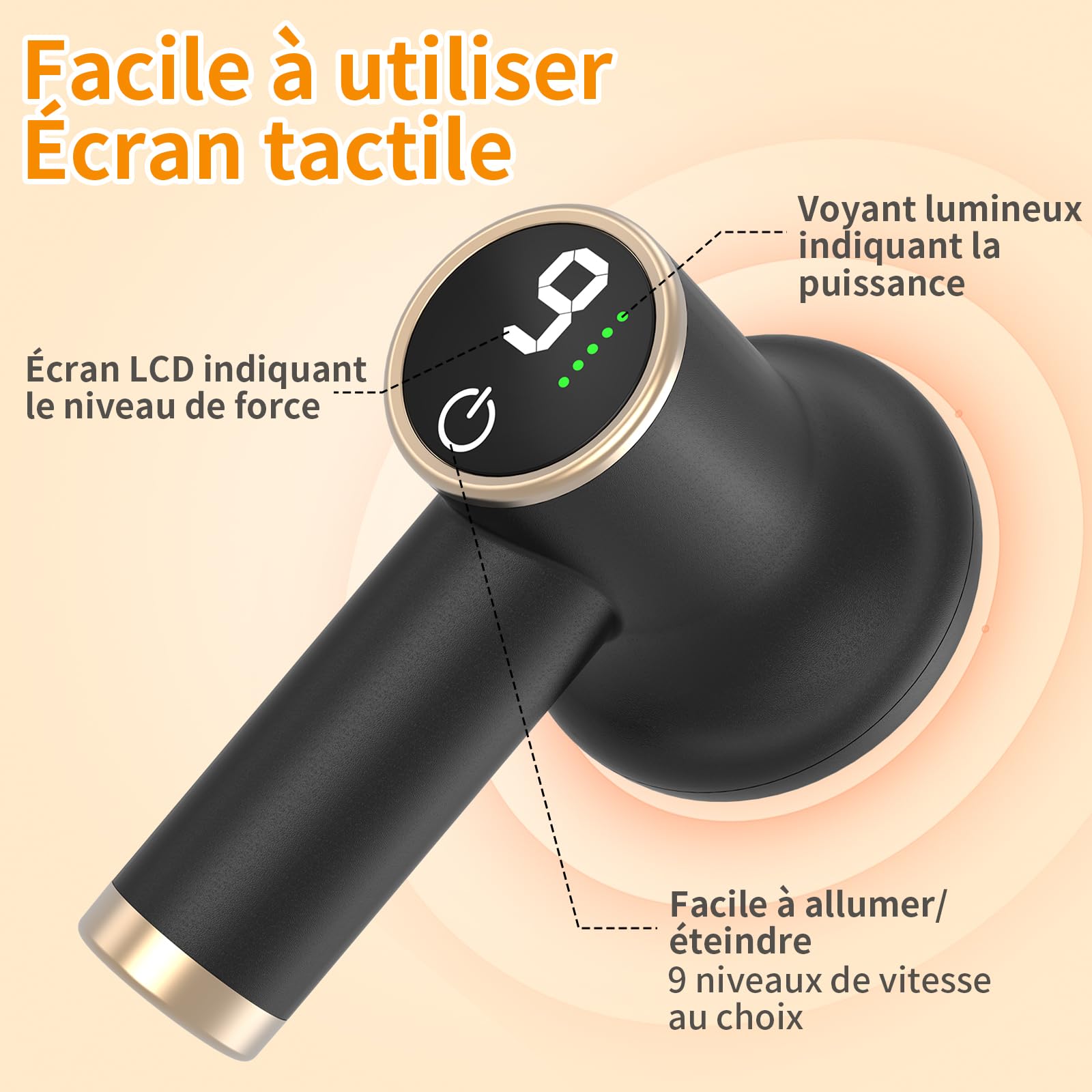 Masseur Anti-Cellulite Électrique Sans Fil Noir - Portable, 9 Niveaux de Vibration, Batterie 1800mAh - Pour Corps, Jambes et Ventre