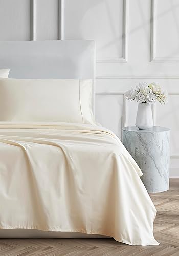 Miniatura 8 de Linen Closet Juego de sábanas de 4 piezas de percal de algodón de 400 hilos, tamaño Queen, blanco ártico
