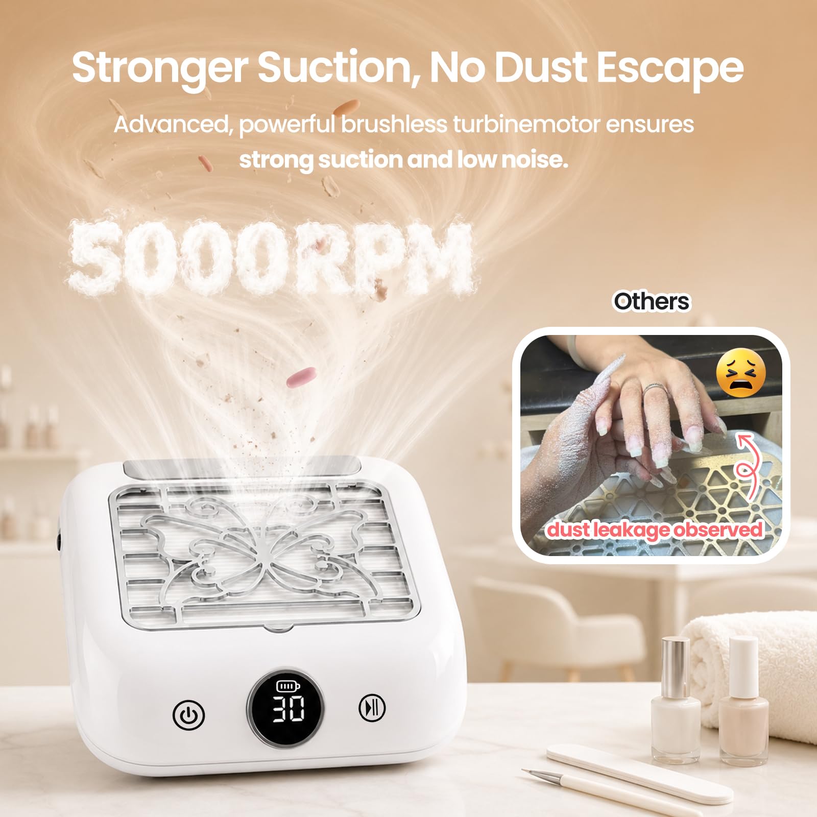 Gugusure Cordless Nail Dust Collector - Powerful & Quiet -3