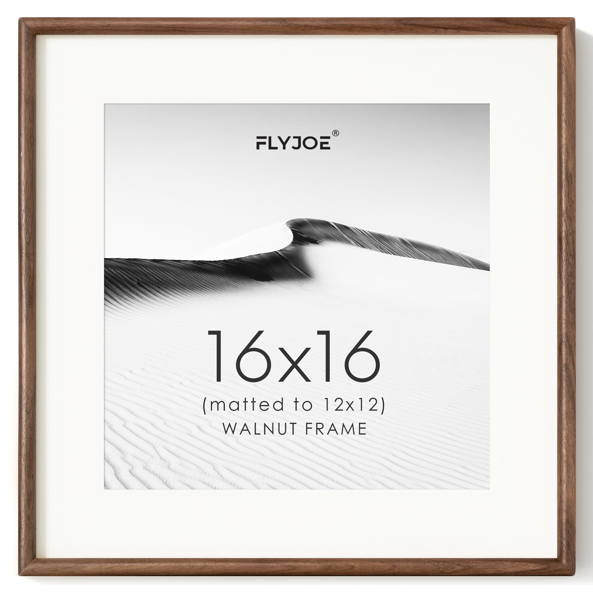 16x16 Picture Frame, Natural Solid Walnut Wood Photo Frame, Square Angle