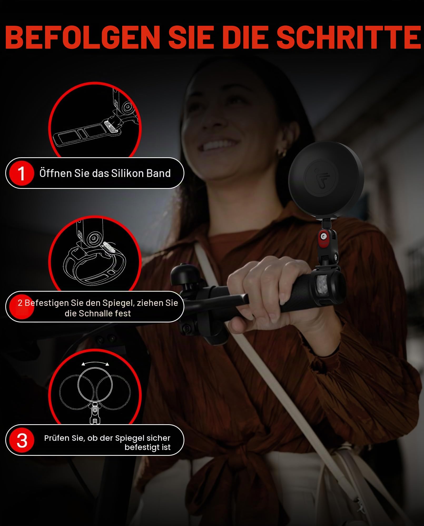 Verstellbare Rückspiegel mit 360°-Drehung (2er-Set) Kompatibel mit allen Segway Ninebot MAX G30 G2 G3 ZT3 Pro GT3 F3 E3 Rollern (außer Air T15), Großwinkelspiegel, HD-Glas, Originalzubehör