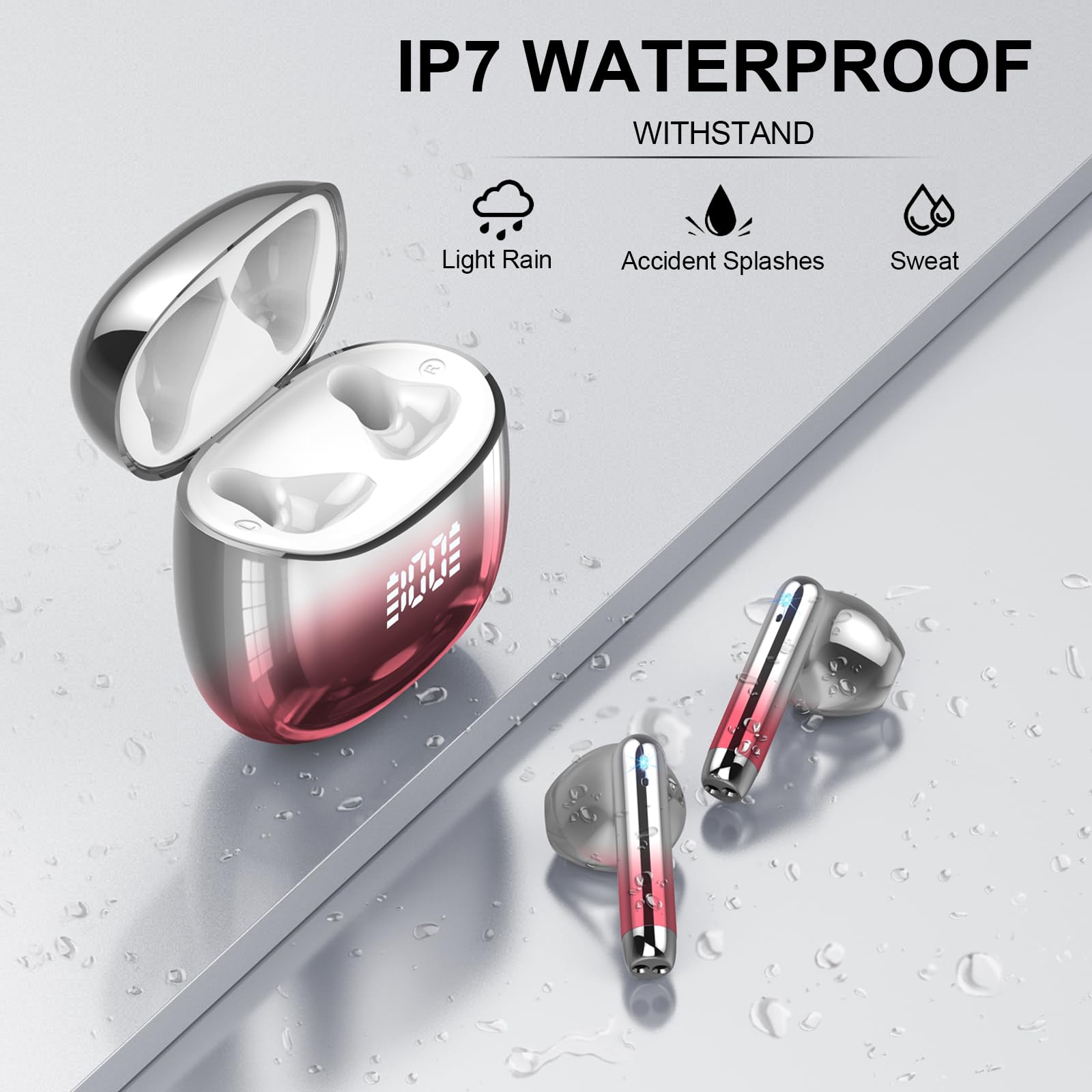 Cuffie Bluetooth, Auricolari Bluetooth 5.4 Incorporato Driver da 14.2mm, Cuffie Wireless con Bassi Icmmersivi, IP7 Impermeabili Cuffiette Bluetooth, 40H Cuffie Senza Fili con Display LED