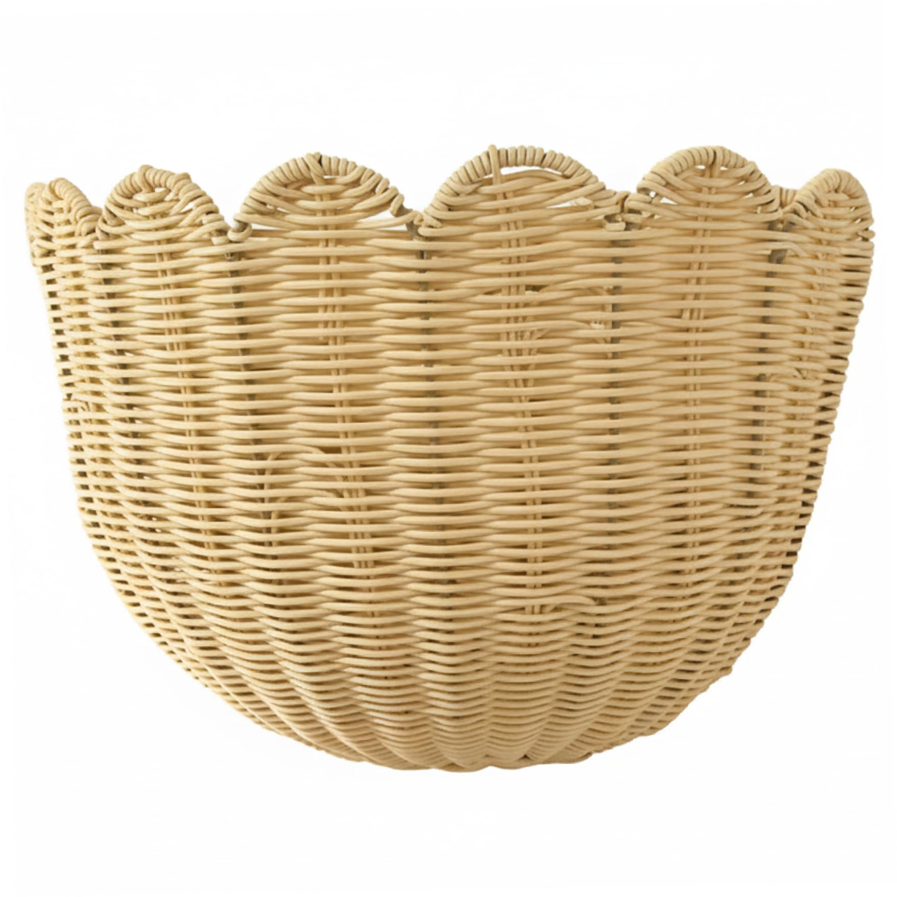 Ginwrek Scalloped Basket Scalloped Wall Basket for Home Decor, Beige Woven Hanging Storage with Unique Petal Edge, Wall Mounted Organizer for Bathroom 15.35x6.02x8.9 inch