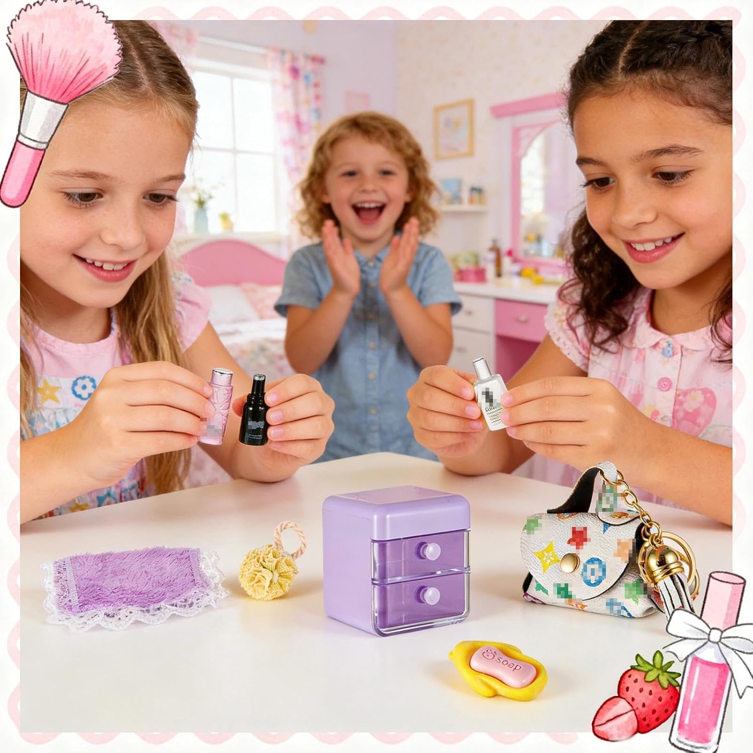 72Pcs Dollhouse Mini Jewelry Storage Case Handbag Towel Cosmetic Set Bathroom Acessories Toothbrush Shampoo Perfume Hair Dryer Comb Purse Decor DIY Doll Backpack Girl Micro Scene