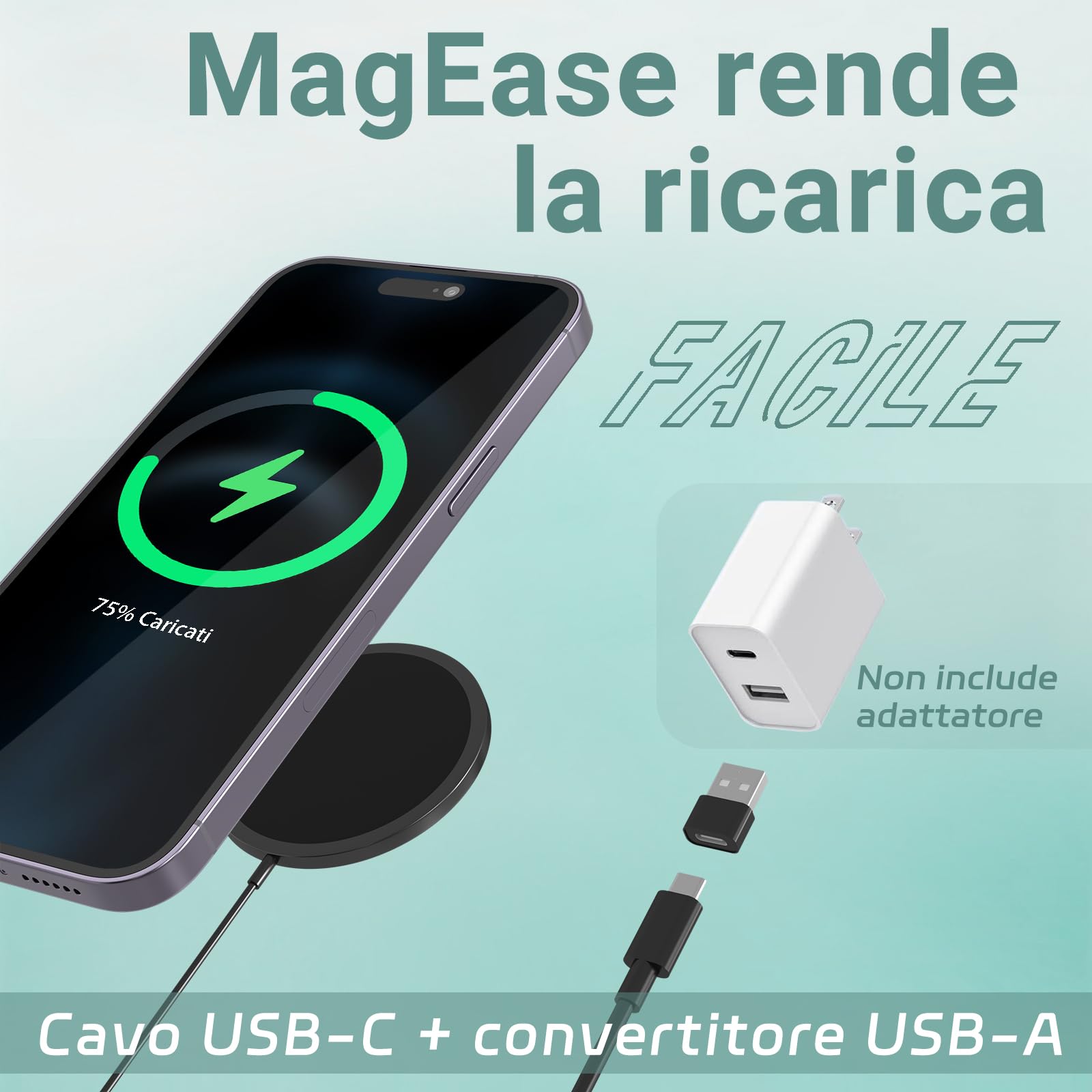 Caricatore Mag safe, 15W Caricatore Wireless Magnetico,Caricatore Senza Fili Portatile Rapida Magnetico Caricabatterie compatibile iPhone 16/15/14/13/12 e Airpods 2/3/Pro/Pro2 (Nero)