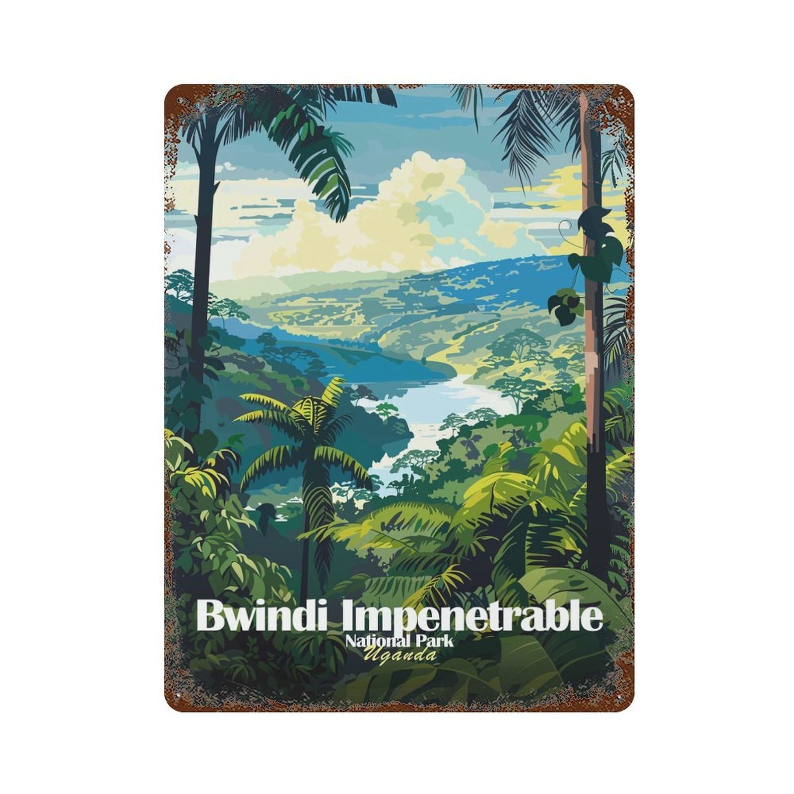 Rust Effect Bwindi Impenetrable National Park, Uganda Rusty Metal Tin Sign 15.7"x11.8", Farmhouse Wall Decor for Shed, Workshop And Garage Wall Decor