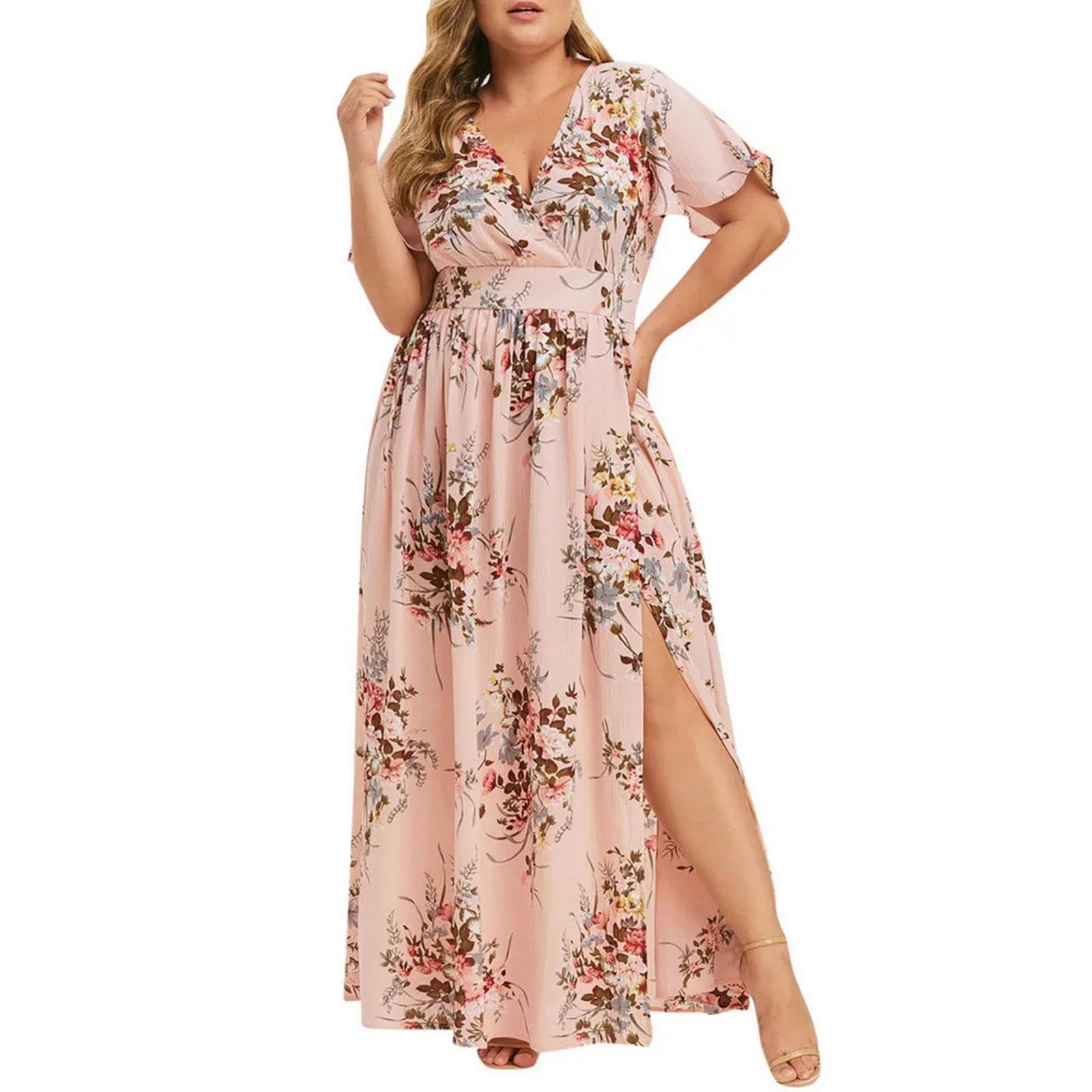 Vestido Largo Bohemio de Manga Corta Estampado Retro Vestido de Mujer de Verano Extra Grande 5Xl Vestido de Sol de Cuello V, HUTALIM, Negro, 3XL