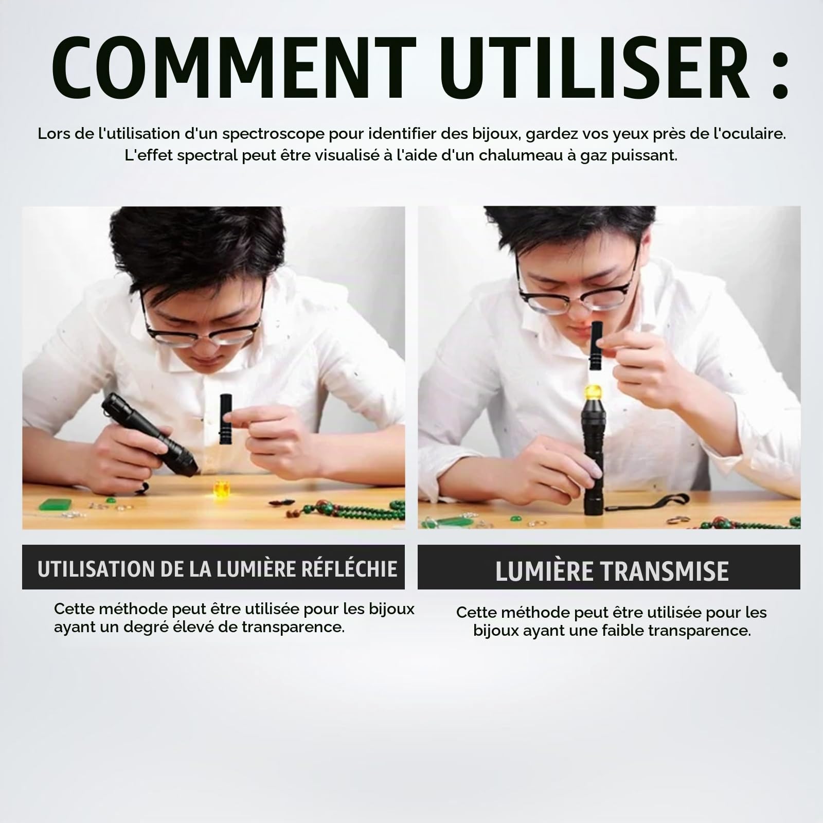 Spectroscope à Prisme 10mm pour Gemmologie, avec Mise au Point Réglable, Spectromètre pour Gemmologues, Corps en Aluminium pour Tests Gemmologiques Antiquités et Identification des Pierres Précieuses