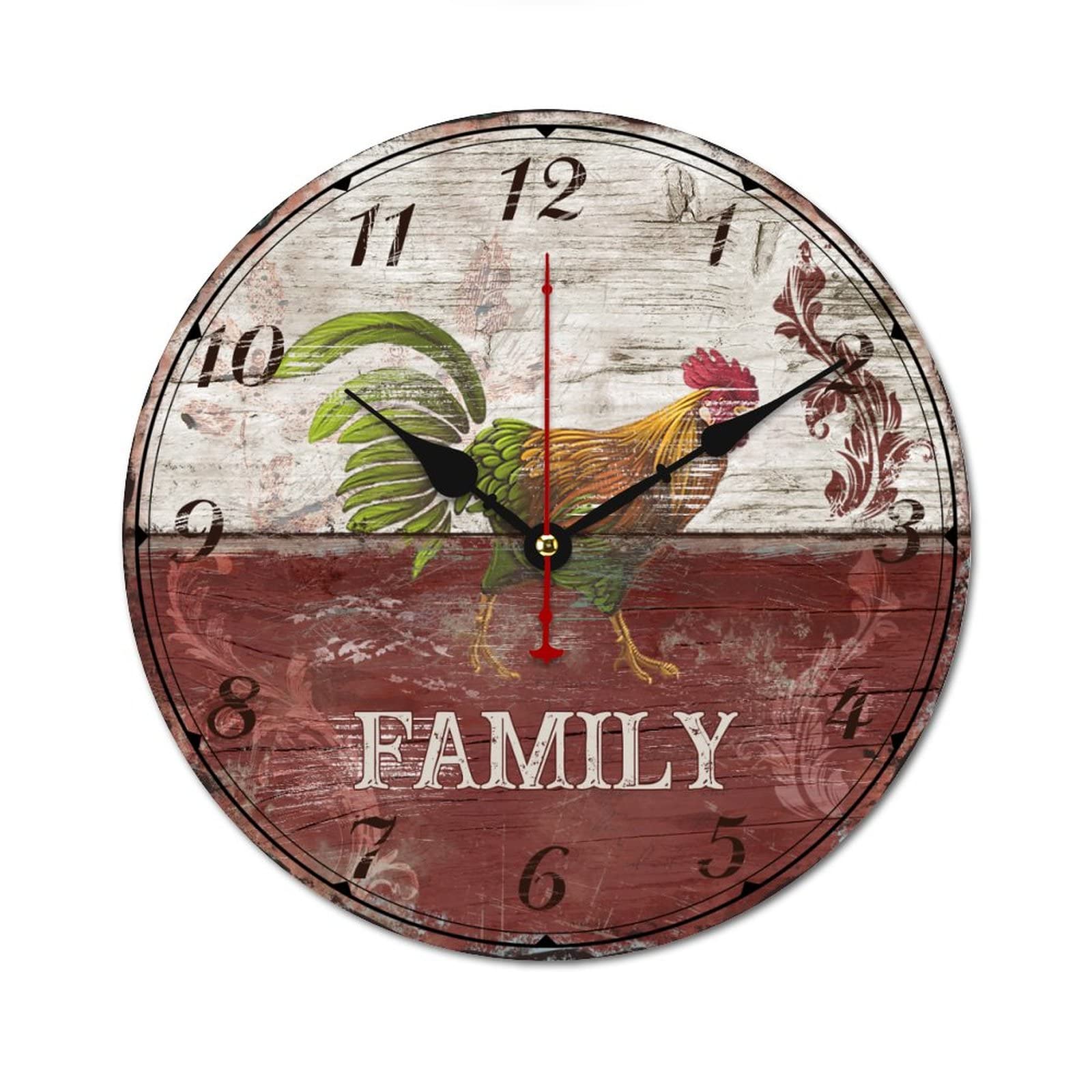 Horloge murale en bois oiseaux et coq familial de 38 cm pour decoration de cuisine