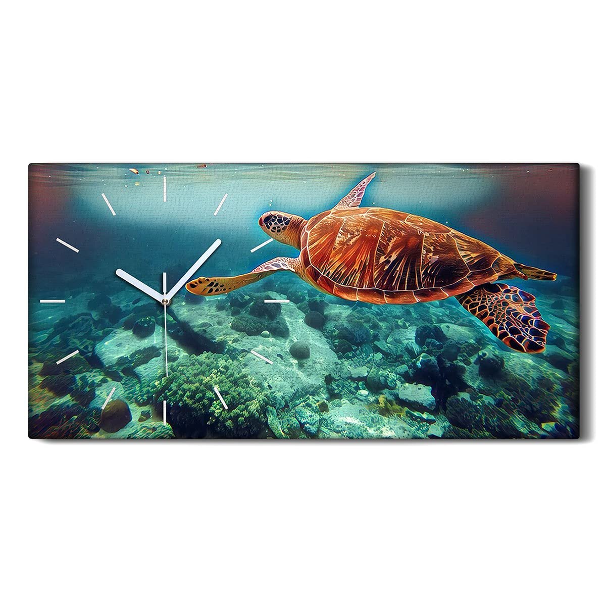 Horloge sur Toile Tortue de Mer 60x30cm Image Art Moderne Décoration
