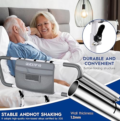 Miniatura 7 de Rieles plegables de seguridad para adultos mayores con bolsa de almacenamiento, riel de cama ajustable para personas mayores con mango
