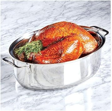 All-Clad Specialty Stainless Steel Covered Oval Roaster 3 Piece, 19x12x10 Inch Oven Broiler Safe 600F Roaster Pan, Pots and Pans, Cookware Silver