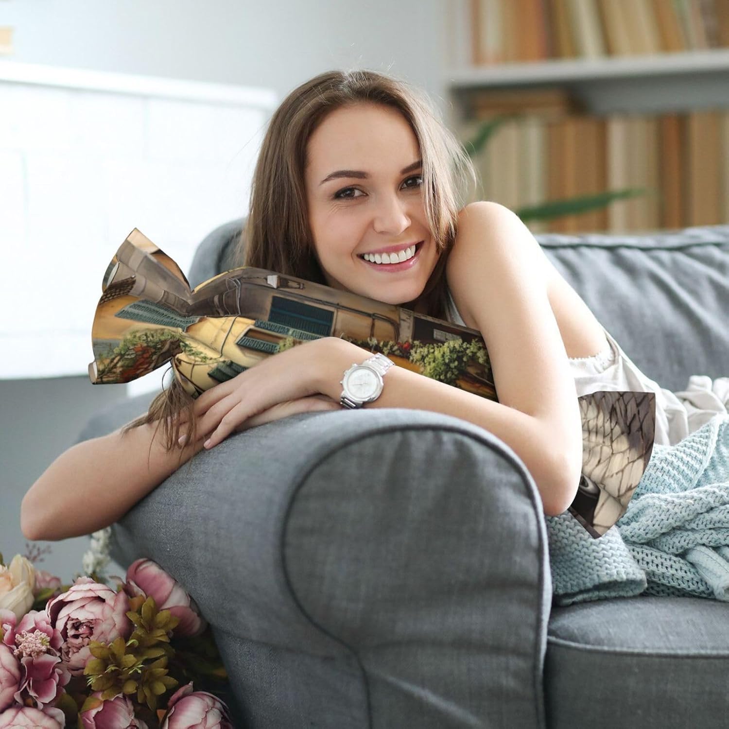 Italian Street Print Candy Cylindrical Comfortable Pillow Throw Pillows Home Decor Easy Maintenance