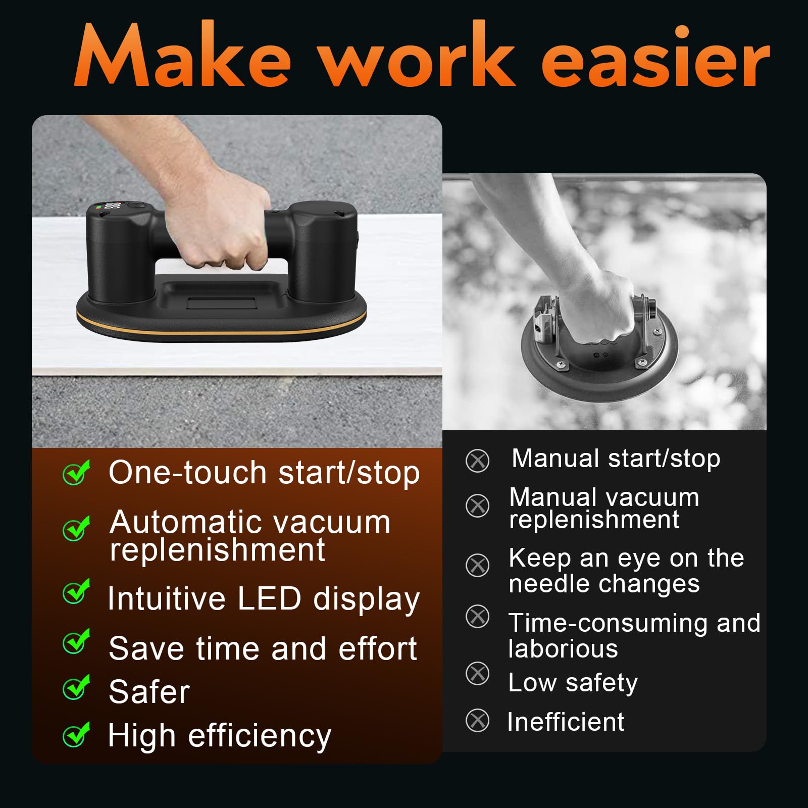 SundpeyPRO Ventosa Elettrica Per Piastrelle E Vetro – 2 Pezzi, Carico 300 Kg, Con 4 Batterie 3.0Ah, Display LCD, Per Sollevare Granito, Marmo, Superfici Lisce