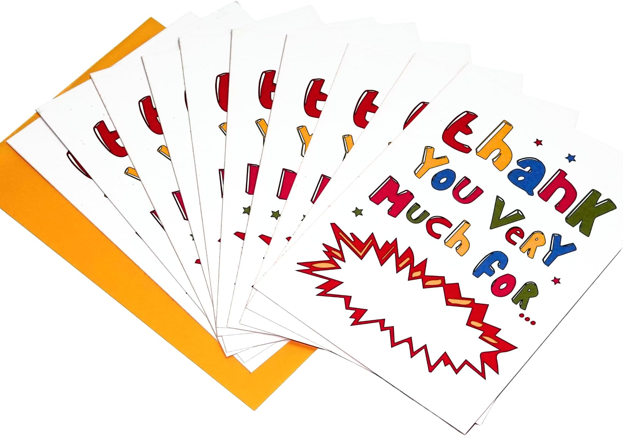 WRAPT Kids Thank You Notes Pack of 10 Postcards - Comic Speech Bubble Themed Thank You Cards for Children. Quality Card Thank You Notes Including Vibrant Colour Envelopes