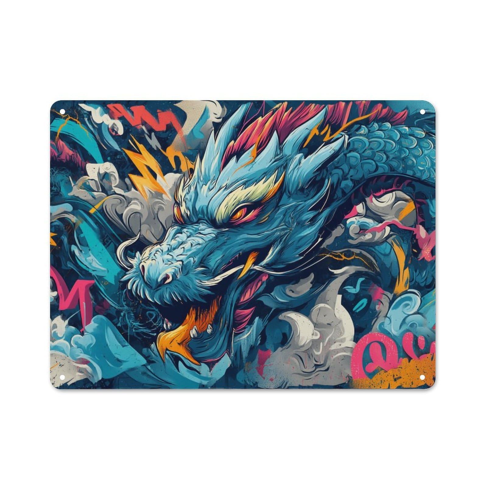 Junmoney Vibrant Dragon Graffiti Art Old Style Decorative Tin Plaque 30X40cm, Bar Wall Plaque For Bar, Kitchen, Garage Or Games Room