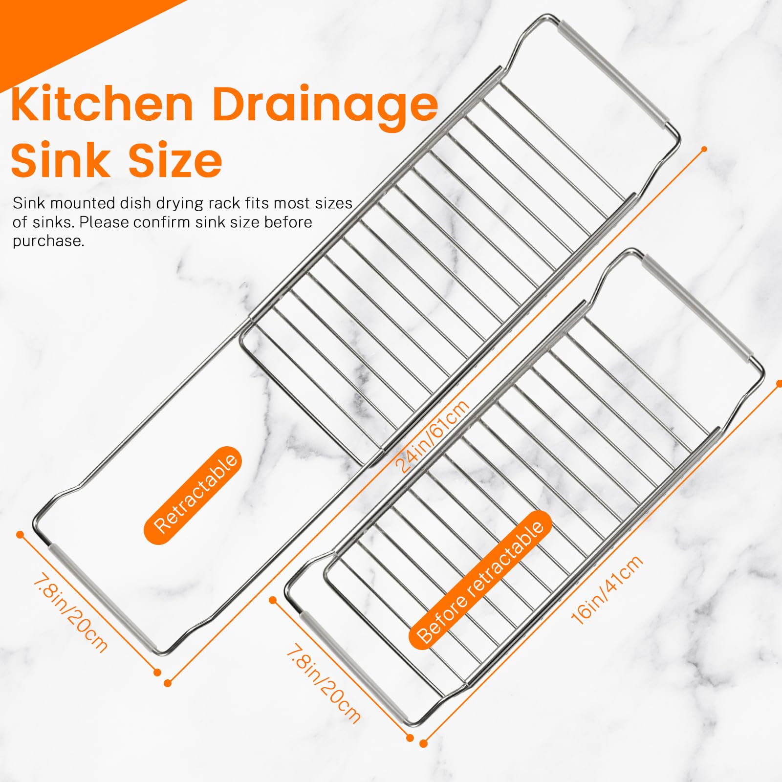 Realand Expandable Over The Sink Dish Drainer Drying Rack, Stainless Steel Telescopic Sink Storage Rack - Image 2