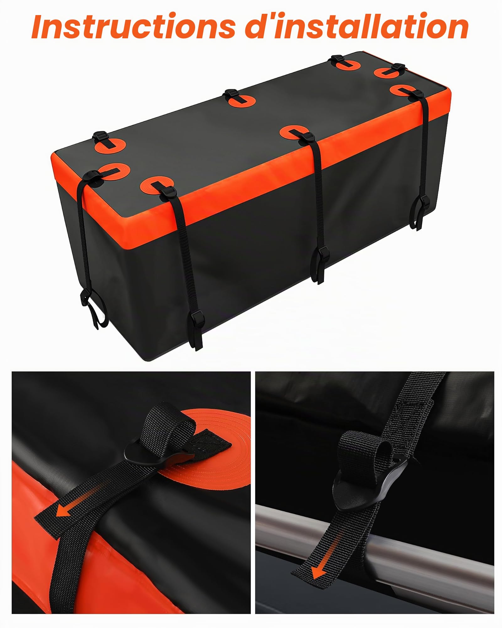 Porte-bagages en softshell pour attelage de remorque, Noir et orange., 21 Kubikfuß